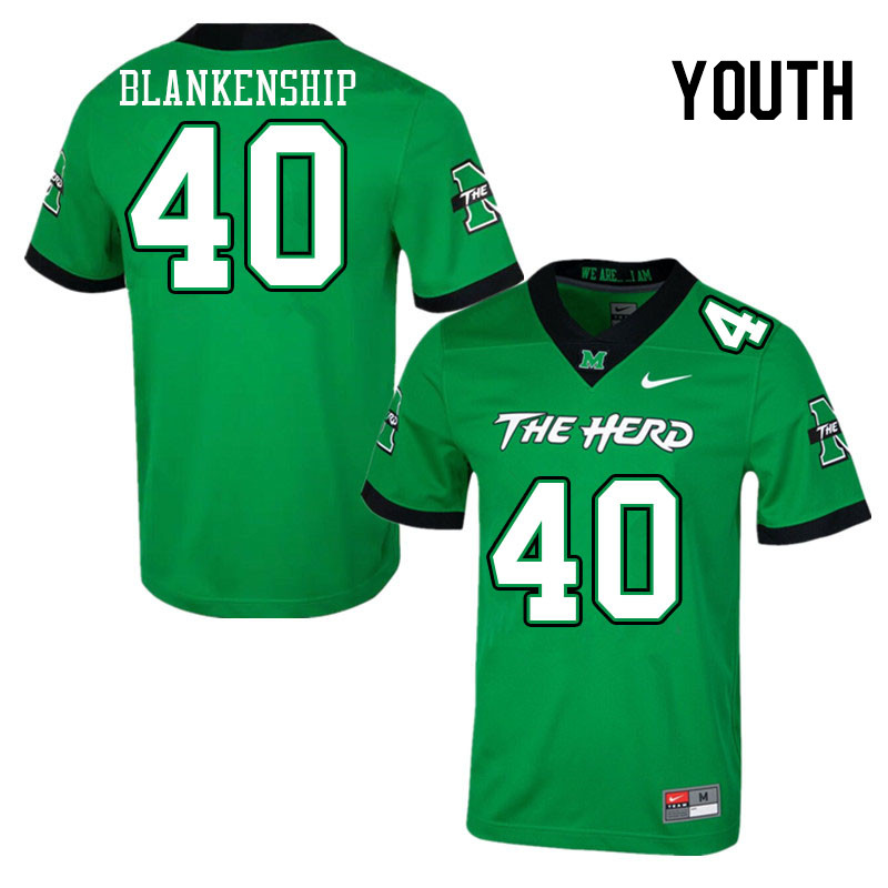 Youth #40 Beau Blankenship Marshall Thundering Herd College Football Jerseys Stitched-Green